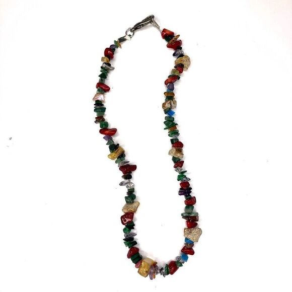 Chip Stone Necklace Multicolor Gemstone 7-8” - Picture 2 of 4